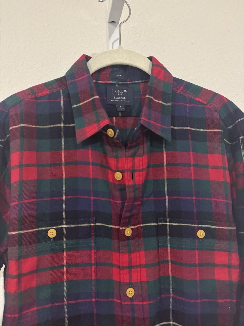 J. Crew Shirt Mens Medium Red Gray Mid-Weight Flannel Slim Cotton Lumberjack